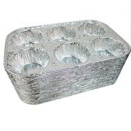 50 Pk Foil 6 Cavity Aluminum Pan Cake Mold Muffin Cupcake Disposable Container ! N4