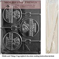 HAPPY ANNIVERSARY POP Wedding Chocolate candy mold with molding Instructions and 50 lollipop sticks