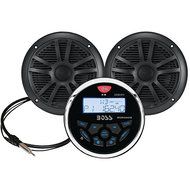 BOSS AUDIO MCKGB350B.6 Marine-Gauge System with In-Dash Mechless AM/FM Receiver, Speakers &amp; Antenna (Black Speakers)