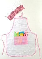 Littlest Chef Kids Apron with Chefs Hat and 8 Piece Cooking Utensil Set (Pink) N3