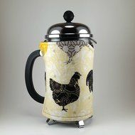 French Press Cozy, Cafetiere Cosy, 8 cup, Insulated Cozy, Handmade Coffee Accessory, Chicken, Rooster