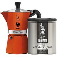 Bialetti Moka Stovetop Espresso Maker & Moka Grind Coffee- Orange