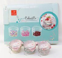 Bormioli Rocco: "Cake &amp; Co." Jars, "Fido" Line, Three Colours (Green, Pink, Yellow) * 4.22 Fluid Ounces (125ml... N2