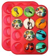 Clearance Sale - Ozera 2 Pack Silicone Muffin Pan / Cupcake Pan Cupcake Mold 12 Cup, Red N4