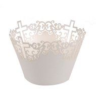 FENICAL Filigree Vine Cross Paper Cake Cupcake Wrappers Cupcake Holder Wedding Party Decor 50pcs (White) N3