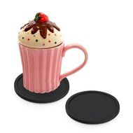 Fu Store Rubber Silicone Drink Coasters (Set of 2 Pieces), Black N14
