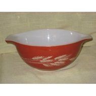 Vintage 1980's Pyrex AUTUMN HARVEST WHEAT Red-Brown 4 Quart Cinderella Batter Mixing Nesting Bowl