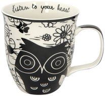 Karma, by Stephen Joseph Boho Black and White Owl Mug, Multicolor