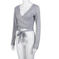 Tops,Morecome Fashion Women Long Sleeve Bandage Crop Tops Shirt (S, Gray) N8