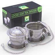 Apace Living Loose Leaf Tea Stainless Steel Strainer (Set of 2) with Tea Scoop and Drip Trays, Medium N12
