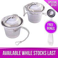 Apace Living Loose Leaf Tea Stainless Steel Strainer (Set of 2) with Tea Scoop and Drip Trays, Medium N13