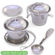 Apace Living Loose Leaf Tea Stainless Steel Strainer (Set of 2) with Tea Scoop and Drip Trays, Medium N15