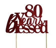 All About Details Red 80-Years-Blessed Cake Topper N3