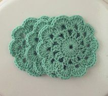 Crochet Flower Coasters Set of 3 Teal