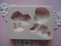 Baby Crawling with Cubes, baby shower Silicone Mold By Oh! Sweet Art FDA Approved for Food N2