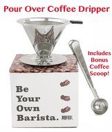 Paperless Pour Over Coffee Dripper &amp; Brewer - Stainless Steel Double Mesh Reusable Cone Filter with Built-in Stand... N2