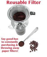 Paperless Pour Over Coffee Dripper &amp; Brewer - Stainless Steel Double Mesh Reusable Cone Filter with Built-in Stand... N3