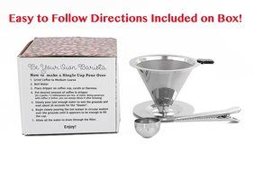 Paperless Pour Over Coffee Dripper &amp; Brewer - Stainless Steel Double Mesh Reusable Cone Filter with Built-in Stand... N4
