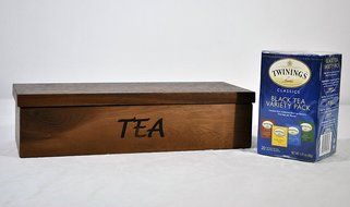 Tea Chest Storage Box with Twinings Black Tea Variety Pack Gift Bundle N3