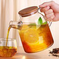 Glass Water Pot BPA with Bamboo Cap Stainless Steel Glass Kettle Water Tumbler Tea Bottle N5