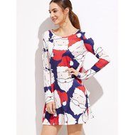 Xmas Dresses,Morecome Print Ladies Christmas Long Sleeve Party Dresses N7
