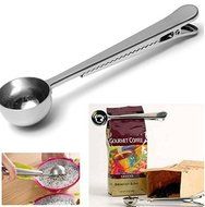 Pinovk Stainless Premium Steel Ground Coffee Measuring Scoop Spoon With Bag Seal Clip (Silver ) N2