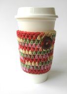 Crochet Coffee Sleeve Pink Yellow Green N2