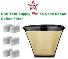 #4 Cone Shape Permanent Coffee Filter &amp; a set of 6 Charcoal Water Filters for Cuisinart DCC-RWF1 Coffeemakers