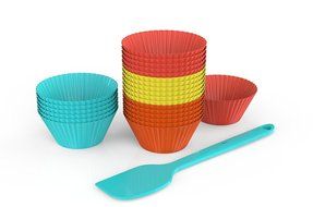 Set Of 24 Premium Silicone Baking Cups With BONUS Silicone Scraper &amp; Silicone Spatula &ndash;For Perfectly Baked, Mouth... N5
