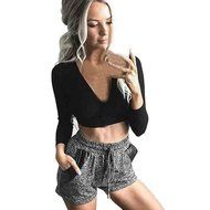 Tops,Morecome Fashion Women Long Sleeve Bandage Crop Tops Shirt (S, Gray) N11
