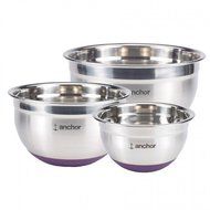 Anchor Hocking Stainless Steel Mixing Bowl with Eggplant Silicone Base, Set of 3