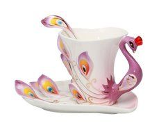 Yulinglong purple Peacock tea coffee cup and saucer Made in Jingdezhen N4