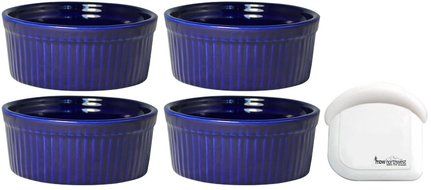 ITI Ceramic Stackable Baking Ramekins / Condiment Sauce Cups with Pan Scraper, Medium / Large, 4-Pack (6 Ounce... N12