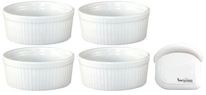 ITI Ceramic Stackable Baking Ramekins / Condiment Sauce Cups with Pan Scraper, Medium / Large, 4-Pack (6 Ounce... N16
