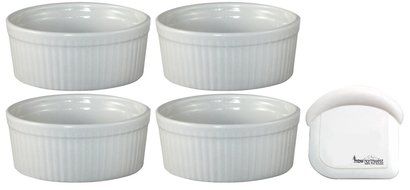 ITI Ceramic Stackable Baking Ramekins / Condiment Sauce Cups with Pan Scraper, Medium / Large, 4-Pack (6 Ounce... N18