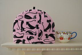Beatnik Black Cats Artisanal Cotton Insulated Tea Cozy - Pink and Black 4 Sizes