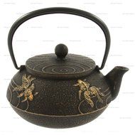 Happy Sales Cast Iron Black And Gold Goldfish Teapot