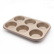 Ankai Premium Muffin Pan,6 Cups Non-Stick Heavy Carbon Steel Baking Pan,Champagne gold coating N4