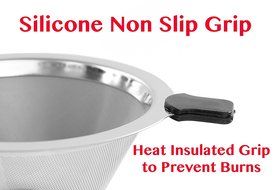 Paperless Pour Over Coffee Dripper &amp; Brewer - Stainless Steel Double Mesh Reusable Cone Filter with Built-in Stand... N5