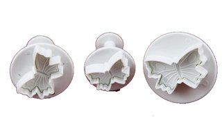 Longzang 3-Piece Veined Butterfly Cutter Cake Decorating Fondant Plunger Embossing Tool