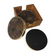Rounded Pure Brass around Coasters &amp; Water Buffalo Horn Inlay Coasters Unique Designer Handicraft Gift Set ( 4... N4