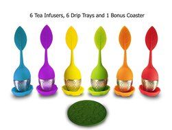 Tea Commission Tea Infuser Set of 6, Steeper Strainer Silicone &amp; Stainless Steel Mesh Basket (Rainbow) for Loose... N9