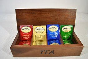 Tea Chest Storage Box with Twinings Black Tea Variety Pack Gift Bundle N4