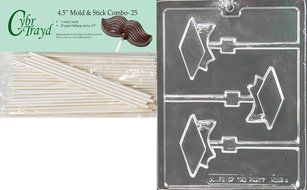 Cybrtrayd Graduation Cap Lolly Chocolate Candy Mold with 25 Cybrtrayd 4.5-Inch Lollipop Sticks
