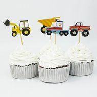 Winrase&reg; Pack of 24 Cute Construction Vehicles Kids Party Decoration Paper Cupcake Toppers (Construction Vehicles)