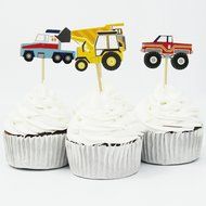 Winrase&reg; Pack of 24 Cute Construction Vehicles Kids Party Decoration Paper Cupcake Toppers (Construction Vehicles) N2