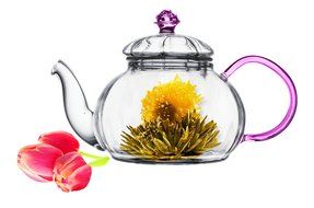 Tea gift Glass Teapot Duo, 16oz/470ml with Fab Flowering Tea (2 Blooms) N30