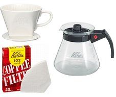 Three Kalita 102 Series Coffee Products &ndash; Server, Porcelain Dripper and 40 Paper Filters N2