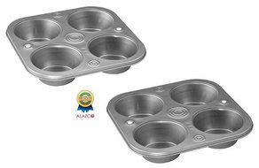 2 ALAZCO Toaster Oven 4 Cup Muffin Pan Roasting Pans Cupcakes Fast Baking Serving Size Quiche Meatloaf N2