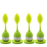 Set of 4 Tea Infuser Leaf Strainer Handle with Steel Ball Silicone Leaf Lid (Green) By Xcellent Global N4